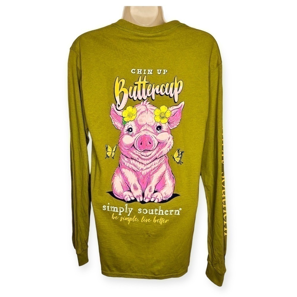 Simply Southern Chin Up Buttercup Pig Long Sleeve Tee Small NWT - Picture 2 of 8